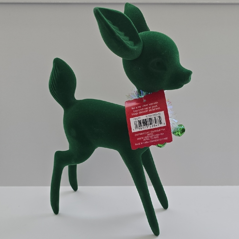 New Green Flocked Deer Figurine Tabletop Decoration Approx 12" H